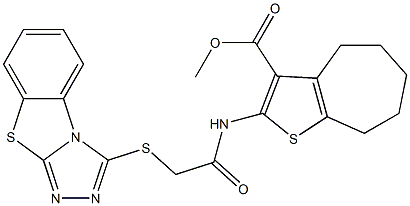 methyl 2-{[([1,2,4]triazolo[3,4-b][1,3]benzothiazol-3-ylsulfanyl)acetyl]amino}-5,6,7,8-tetrahydro-4H-cyclohepta[b]thiophene-3-carboxylate 结构式