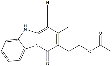 2-(4-cyano-3-methyl-1-oxo-1,5-dihydropyrido[1,2-a]benzimidazol-2-yl)ethyl acetate 结构式