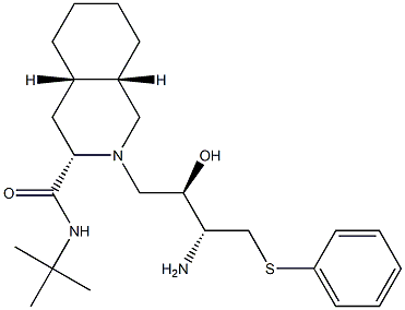 (3S,4aS,8aS)-N-(1,1-Dimethylethyl)decahydro-2-[(2R,3R)-2-hydroxy-3-amino-4-(phenylthio)butyl]-3-isoquinolinecarboxamide. 结构式