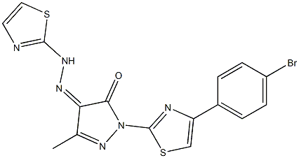 1-[4-(4-bromophenyl)-1,3-thiazol-2-yl]-3-methyl-1H-pyrazole-4,5-dione 4-[N-(1,3-thiazol-2-yl)hydrazone] 结构式