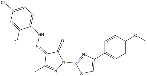 1-[4-(4-methoxyphenyl)-1,3-thiazol-2-yl]-3-methyl-1H-pyrazole-4,5-dione 4-[N-(2,4-dichlorophenyl)hydrazone] 结构式