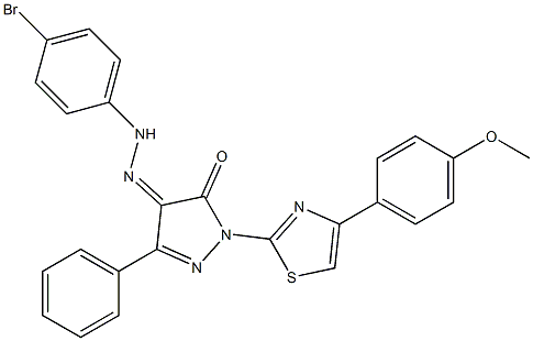 1-[4-(4-methoxyphenyl)-1,3-thiazol-2-yl]-3-phenyl-1H-pyrazole-4,5-dione 4-[N-(4-bromophenyl)hydrazone] 结构式