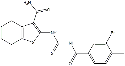 2-({[(3-bromo-4-methylbenzoyl)amino]carbothioyl}amino)-4,5,6,7-tetrahydro-1-benzothiophene-3-carboxamide 结构式