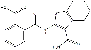 2-({[3-(aminocarbonyl)-4,5,6,7-tetrahydro-1-benzothiophen-2-yl]amino}carbonyl)benzoic acid 结构式
