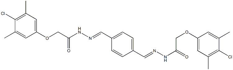 2-(4-chloro-3,5-dimethylphenoxy)-N'-{(E)-[4-({(E)-2-[2-(4-chloro-3,5-dimethylphenoxy)acetyl]hydrazono}methyl)phenyl]methylidene}acetohydrazide 结构式