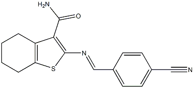 2-{[(E)-(4-cyanophenyl)methylidene]amino}-4,5,6,7-tetrahydro-1-benzothiophene-3-carboxamide 结构式