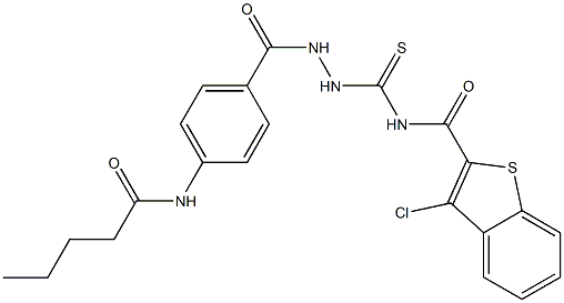 3-chloro-N-({2-[4-(pentanoylamino)benzoyl]hydrazino}carbothioyl)-1-benzothiophene-2-carboxamide 结构式