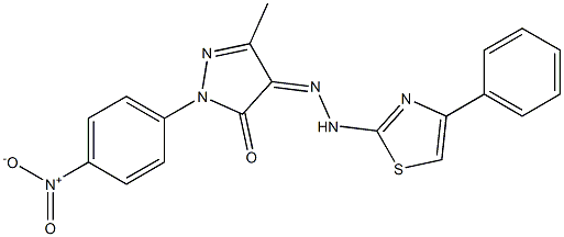 3-methyl-1-(4-nitrophenyl)-1H-pyrazole-4,5-dione 4-[N-(4-phenyl-1,3-thiazol-2-yl)hydrazone] 结构式