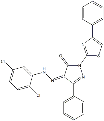 3-phenyl-1-(4-phenyl-1,3-thiazol-2-yl)-1H-pyrazole-4,5-dione 4-[N-(2,5-dichlorophenyl)hydrazone] 结构式