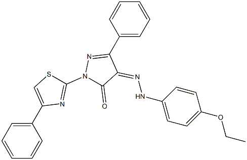 3-phenyl-1-(4-phenyl-1,3-thiazol-2-yl)-1H-pyrazole-4,5-dione 4-[N-(4-ethoxyphenyl)hydrazone] 结构式