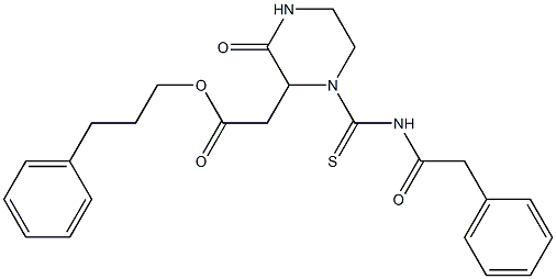 3-phenylpropyl 2-(3-oxo-1-{[(2-phenylacetyl)amino]carbothioyl}-2-piperazinyl)acetate 结构式