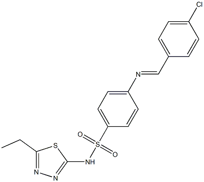 4-{[(E)-(4-chlorophenyl)methylidene]amino}-N-(5-ethyl-1,3,4-thiadiazol-2-yl)benzenesulfonamide 结构式