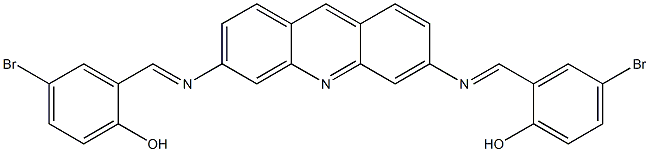 4-bromo-2-{[(6-{[(E)-(5-bromo-2-hydroxyphenyl)methylidene]amino}-3-acridinyl)imino]methyl}phenol 结构式