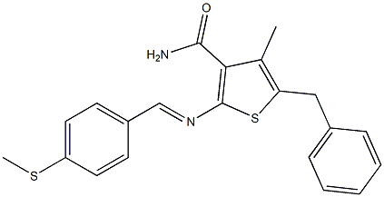 5-benzyl-4-methyl-2-({(E)-[4-(methylsulfanyl)phenyl]methylidene}amino)-3-thiophenecarboxamide 结构式