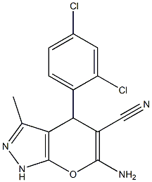 6-amino-4-(2,4-dichlorophenyl)-3-methyl-1,4-dihydropyrano[2,3-c]pyrazole-5-carbonitrile 结构式
