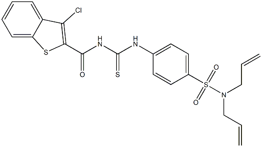 N,N-diallyl-4-[({[(3-chloro-1-benzothiophen-2-yl)carbonyl]amino}carbothioyl)amino]benzenesulfonamide 结构式