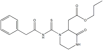 propyl 2-(3-oxo-1-{[(2-phenylacetyl)amino]carbothioyl}-2-piperazinyl)acetate 结构式