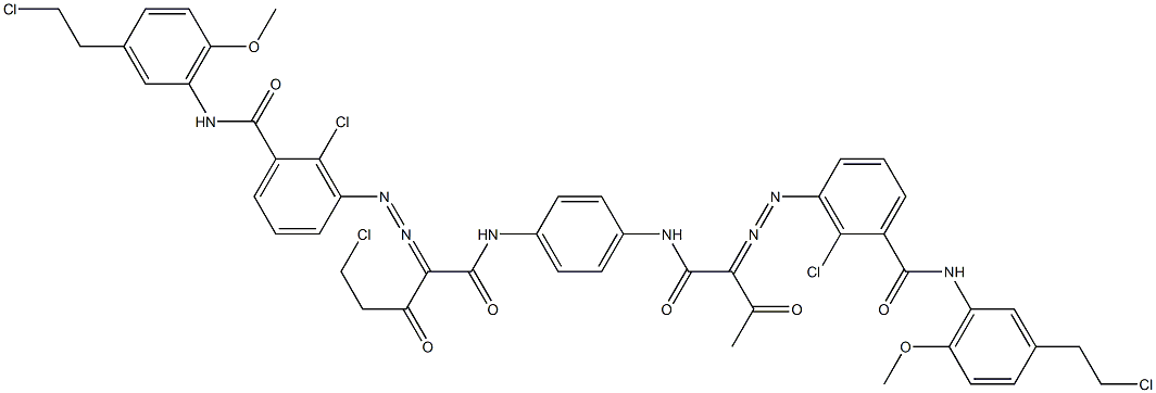 3,3'-[2-(Chloromethyl)-1,4-phenylenebis[iminocarbonyl(acetylmethylene)azo]]bis[N-[3-(2-chloroethyl)-6-methoxyphenyl]-2-chlorobenzamide] 结构式