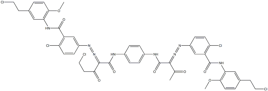 3,3'-[2-(Chloromethyl)-1,4-phenylenebis[iminocarbonyl(acetylmethylene)azo]]bis[N-[3-(2-chloroethyl)-6-methoxyphenyl]-6-chlorobenzamide] 结构式