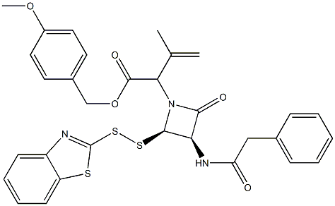 3-Methyl-2-[(3R,4R)-2-oxo-3-[(phenylacetyl)amino]-4-[(benzothiazol-2-yl)dithio]azetidin-1-yl]-3-butenoic acid 4-methoxybenzyl ester 结构式