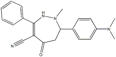 2-Methyl-3-(4-dimethylaminophenyl)-6-cyano-7-phenyl-1,2,3,4-tetrahydro-5H-1,2-diazepin-5-one 结构式