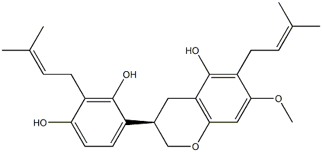 4-[(R)-5-Hydroxy-7-methoxy-6-(3-methyl-2-butenyl)chroman-3-yl]-2-(3-methyl-2-butenyl)-1,3-benzenediol 结构式