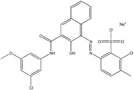 2-Chloro-3-methyl-6-[[3-[[(3-chloro-5-methoxyphenyl)amino]carbonyl]-2-hydroxy-1-naphtyl]azo]benzenesulfonic acid sodium salt 结构式