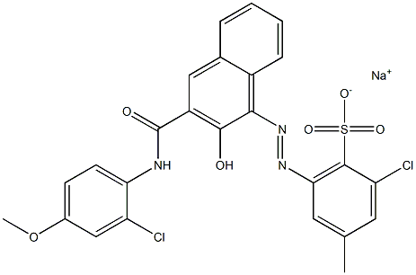 2-Chloro-4-methyl-6-[[3-[[(2-chloro-4-methoxyphenyl)amino]carbonyl]-2-hydroxy-1-naphtyl]azo]benzenesulfonic acid sodium salt 结构式
