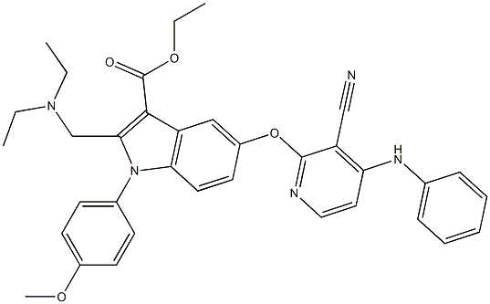 1-(4-Methoxyphenyl)-2-[(diethylamino)methyl]-5-[3-cyano-4-(phenylamino)pyridin-2-yloxy]-1H-indole-3-carboxylic acid ethyl ester 结构式