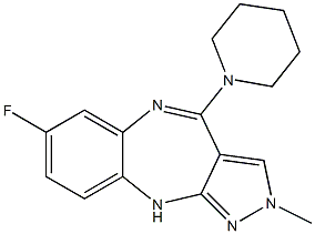 2-Methyl-7-fluoro-4-piperidino 2,10-dihydropyrazolo[3,4-b][1,5]benzodiazepine 结构式