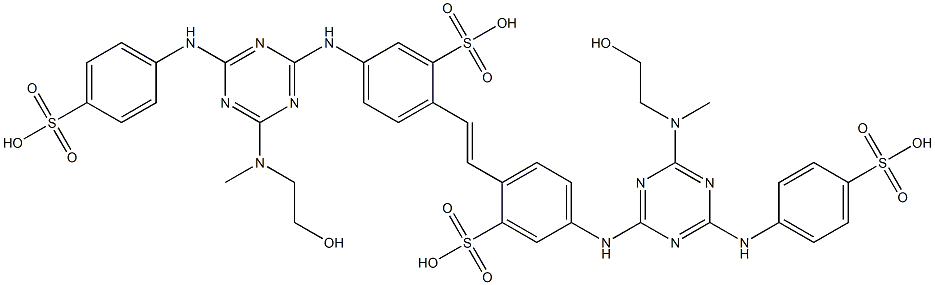 2,2'-(1,2-Ethenediyl)bis[5-[[4-[(2-hydroxyethyl)methylamino]-6-[(4-sulfophenyl)amino]-1,3,5-triazin-2-yl]amino]benzenesulfonic acid] 结构式