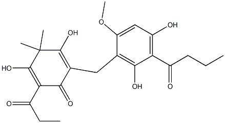 2-(1-Oxopropyl)-3,5-dihydroxy-4,4-dimethyl-6-[2-methoxy-4,6-dihydroxy-5-(1-oxobutyl)benzyl]-2,5-cyclohexadiene-1-one 结构式