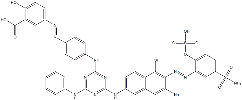 2-Hydroxy-5-[[4-[[4-[[5-hydroxy-6-[[2-hydroxy-5-(aminosulfonyl)phenyl]azo]-7-sodiosulfo-2-naphthalenyl]amino]-6-phenylamino-1,3,5-triazin-2-yl]amino]phenyl]azo]benzoic acid 结构式