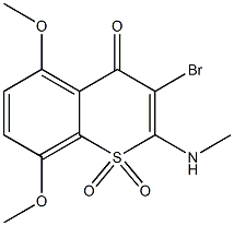 3-Bromo-5,8-dimethoxy-2-(methylamino)-4-oxo-4H-1-benzothiopyran 1,1-dioxide 结构式