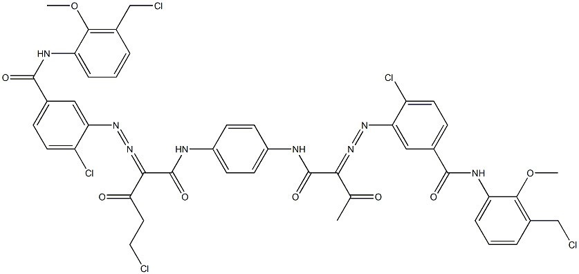 3,3'-[2-(Chloromethyl)-1,4-phenylenebis[iminocarbonyl(acetylmethylene)azo]]bis[N-[3-(chloromethyl)-2-methoxyphenyl]-4-chlorobenzamide] 结构式