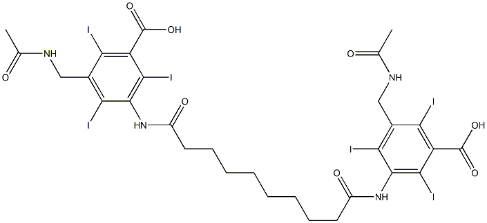3,3'-(Sebacoyldiimino)bis[5-(acetylaminomethyl)2,4,6-triiodobenzoic acid] 结构式