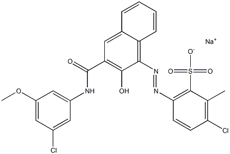 3-Chloro-2-methyl-6-[[3-[[(3-chloro-5-methoxyphenyl)amino]carbonyl]-2-hydroxy-1-naphtyl]azo]benzenesulfonic acid sodium salt 结构式