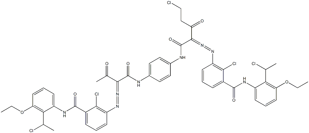 3,3'-[2-(Chloromethyl)-1,4-phenylenebis[iminocarbonyl(acetylmethylene)azo]]bis[N-[2-(1-chloroethyl)-3-ethoxyphenyl]-2-chlorobenzamide] 结构式