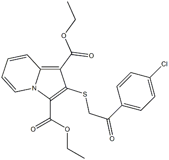 2-[2-(4-Chlorophenyl)-2-oxoethylthio]indolizine-1,3-dicarboxylic acid diethyl ester 结构式