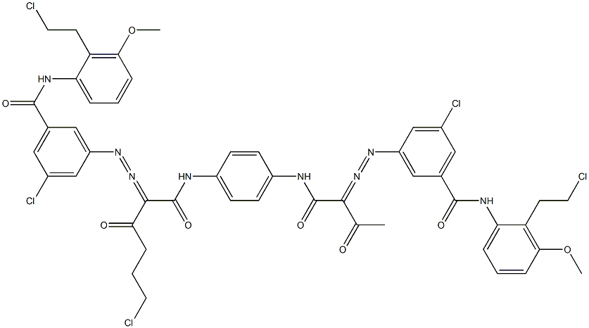 3,3'-[2-(2-Chloroethyl)-1,4-phenylenebis[iminocarbonyl(acetylmethylene)azo]]bis[N-[2-(2-chloroethyl)-3-methoxyphenyl]-5-chlorobenzamide] 结构式