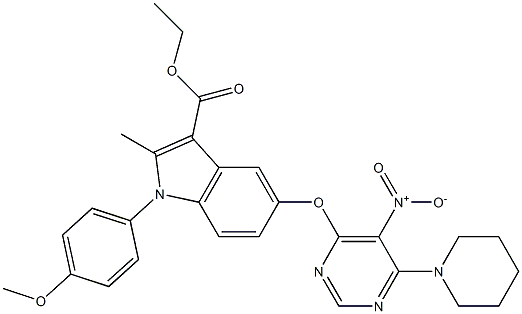 1-(4-Methoxyphenyl)-2-methyl-5-[(6-piperidino-5-nitropyrimidin-4-yl)oxy]-1H-indole-3-carboxylic acid ethyl ester 结构式