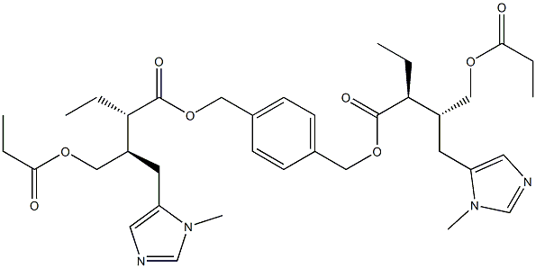 Bis[(2S,3R)-2-ethyl-3-[(1-methyl-1H-imidazol-5-yl)methyl]-4-(propanoyloxy)butanoic acid][(1,4-phenylene)dimethylene] ester 结构式