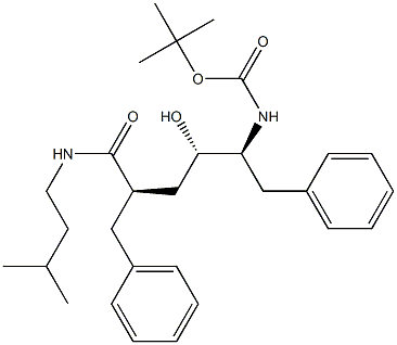 (2R,4S,5S)-2-Benzyl-5-[(tert-butyloxycarbonyl)amino]-4-hydroxy-N-(3-methylbutyl)-6-phenylhexanamide 结构式