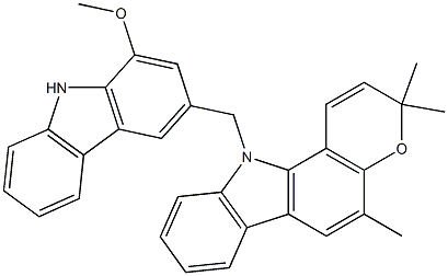 11-[(1-Methoxy-9H-carbazol-3-yl)methyl]-3,3,5-trimethyl-3,11-dihydropyrano[3,2-a]carbazole 结构式