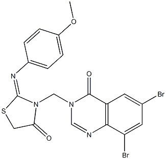 6,8-Dibromo-3-[[2-[(4-methoxyphenyl)imino]-4-oxothiazolidin-3-yl]methyl]quinazolin-4(3H)-one 结构式