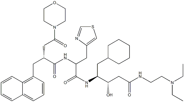 (3S,4S)-3-Hydroxy-5-cyclohexyl-4-[3-(4-thiazolyl)-2-[[(2R)-2-[morpholinocarbonylmethyl]-3-(1-naphthalenyl)propionyl]amino]propionylamino]-N-(2-diethylaminoethyl)valeramide 结构式