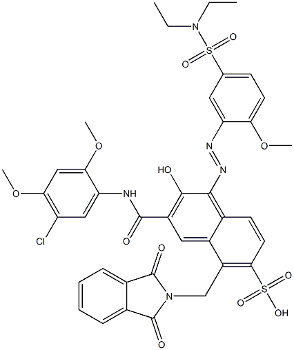 3-[(5-Chloro-2,4-dimethoxyphenyl)aminocarbonyl]-1-[5-[(diethylamino)sulfonyl]-2-methoxyphenylazo]-2-hydroxy-5-(phthalimidylmethyl)naphthalene-6-sulfonic acid 结构式