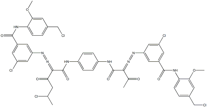 3,3'-[2-(1-Chloroethyl)-1,4-phenylenebis[iminocarbonyl(acetylmethylene)azo]]bis[N-[4-(chloromethyl)-2-methoxyphenyl]-5-chlorobenzamide] 结构式