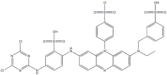 3-[[4-[(4,6-Dichloro-1,3,5-triazin-2-yl)amino]-2-sulfophenyl]amino]-7-[ethyl[(3-sulfophenyl)methyl]amino]-5-(4-sulfonatophenyl)phenazin-5-ium 结构式