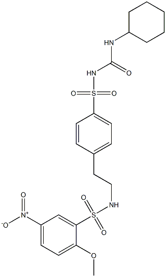 1-Cyclohexyl-3-[[p-[2-[[(2-methoxy-5-nitrophenyl)sulfonyl]amino]ethyl]phenyl]sulfonyl]urea 结构式